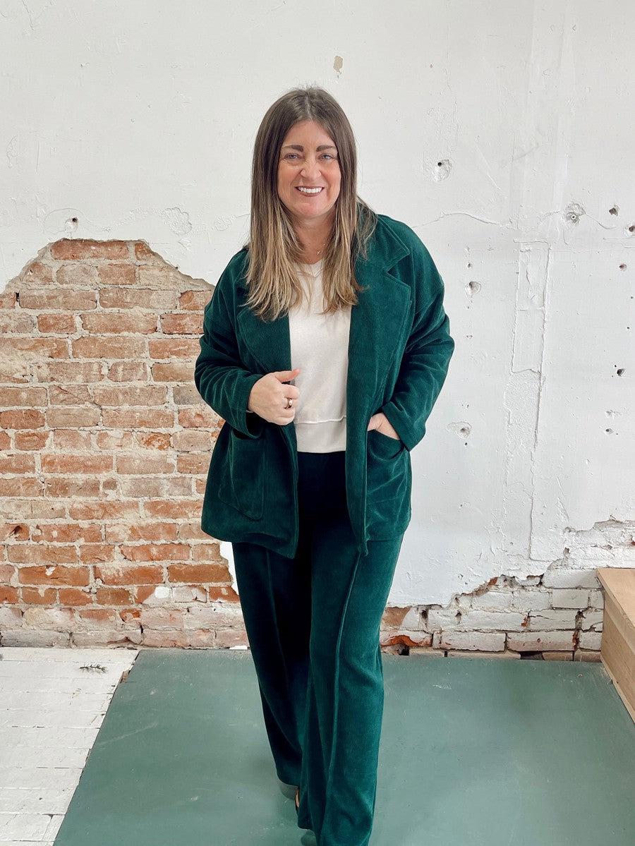 Classic Corduroy Blazer in Green-Tops-[option4]-[option5]-[option6]-Shop-Womens-Boutique-Store