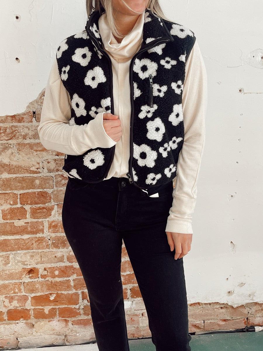 Flower Power Sherpa Vest-Outerwear-[option4]-[option5]-[option6]-Shop-Womens-Boutique-Store