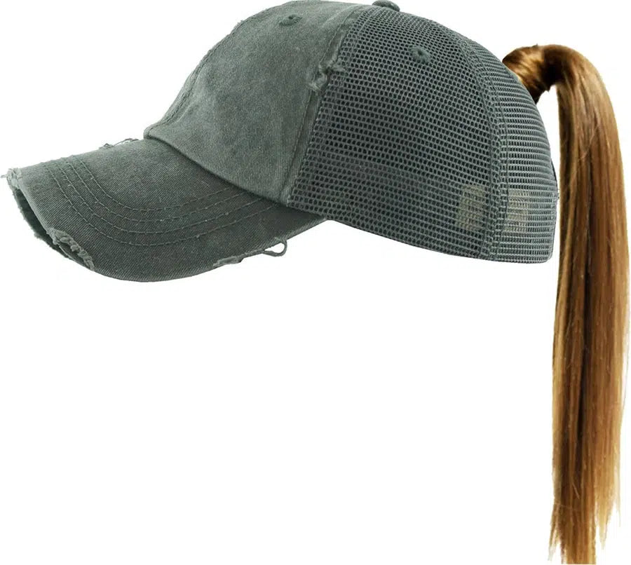 Ponytail Mesh Back Cap-Accessories-Grey-[option4]-[option5]-[option6]-Shop-Womens-Boutique-Store