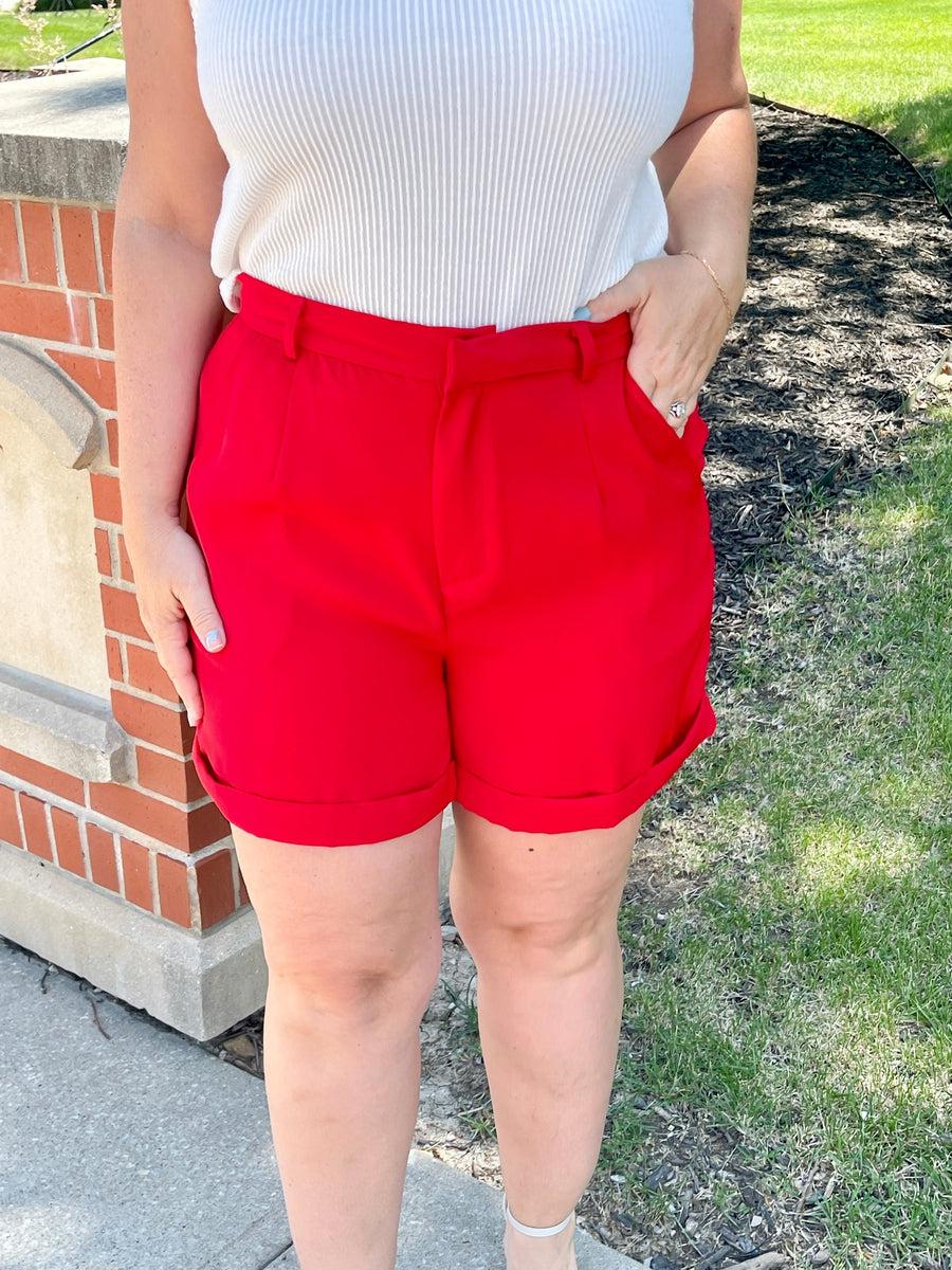 Red Tailored Shorts-Bottoms-[option4]-[option5]-[option6]-Shop-Womens-Boutique-Store