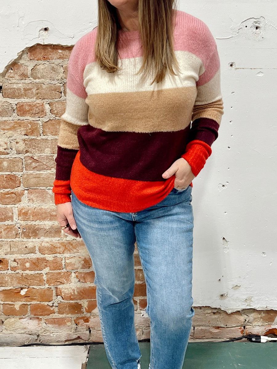 Striped Block Sweater in Pink-Tops-[option4]-[option5]-[option6]-Shop-Womens-Boutique-Store