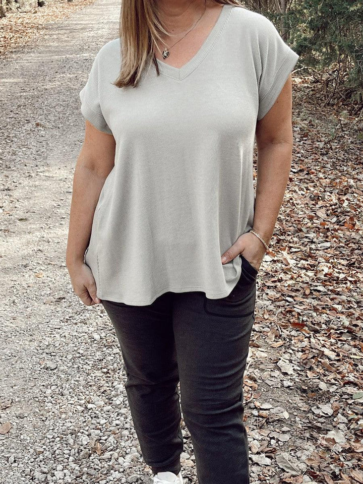 All Day Ribbed V-Neck Top in Olive-Tops-[option4]-[option5]-[option6]-Shop-Womens-Boutique-Store