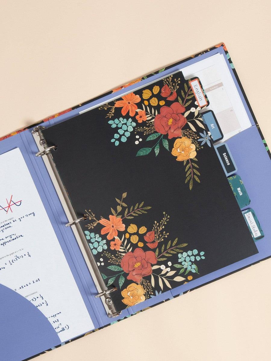 U Brands 1" Midnight Blossoms Binder w/5 Tab Dividers,Labels-Gifts + Candles-[option4]-[option5]-[option6]-Shop-Womens-Boutique-Store