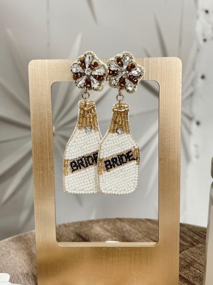Beaded Bridal Champagne Earrings-Accessories-[option4]-[option5]-[option6]-Shop-Womens-Boutique-Store