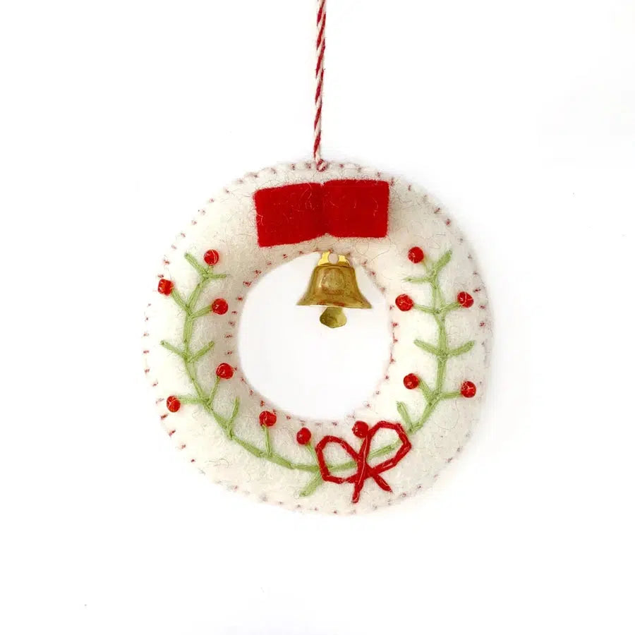 Wreath with Bell Embroidered Wool Ornament-Home + Entertain-[option4]-[option5]-[option6]-Shop-Womens-Boutique-Store