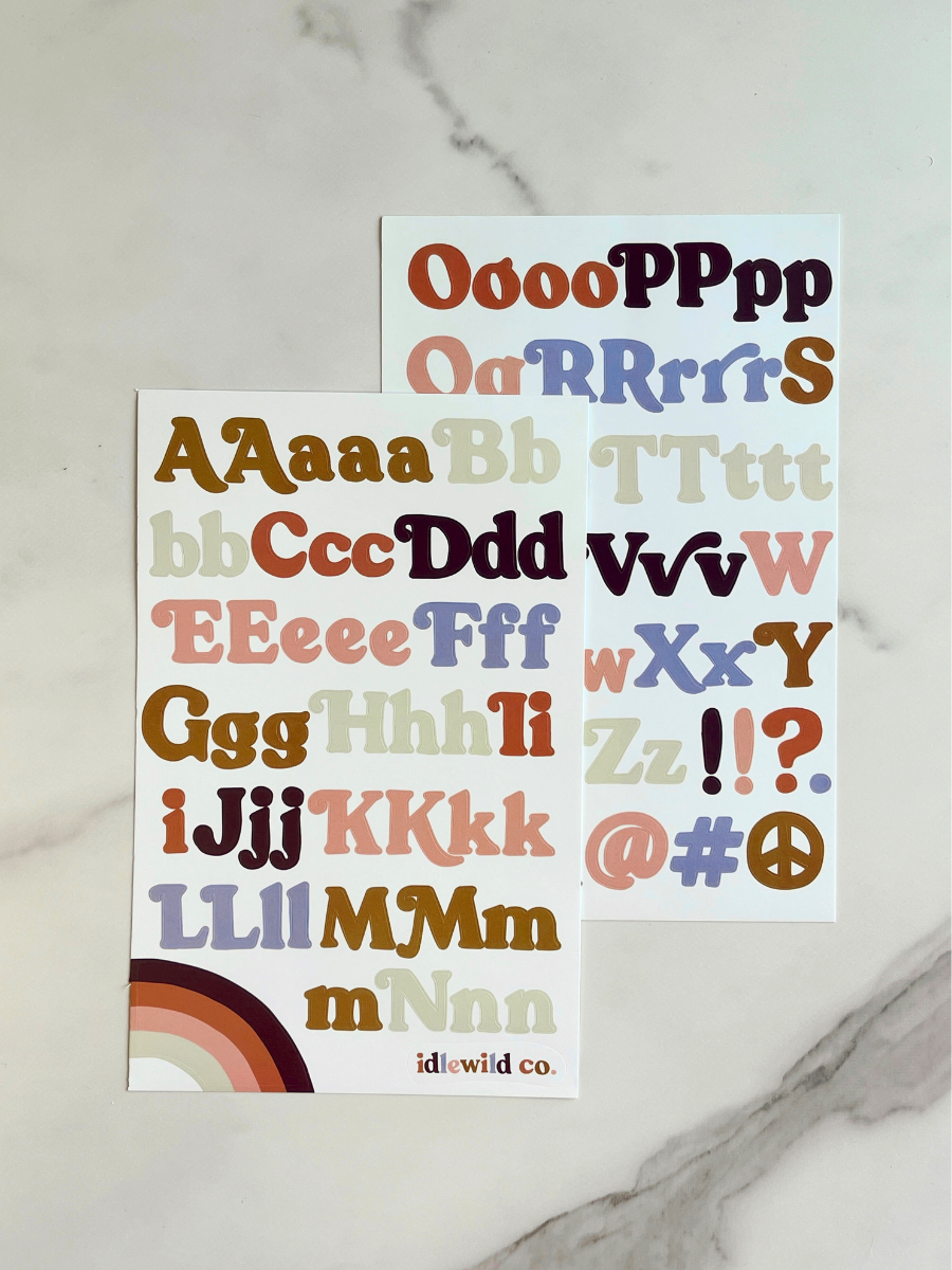 Neutral Groovy Alphabet Sticker Sheets-Gifts + Candles-[option4]-[option5]-[option6]-Shop-Womens-Boutique-Store