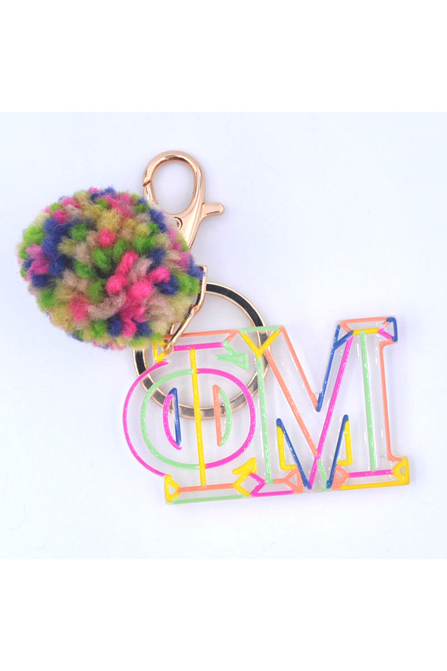 Phi Mu Colorblock Pom Keychain-Gifts + Candles-[option4]-[option5]-[option6]-Shop-Womens-Boutique-Store