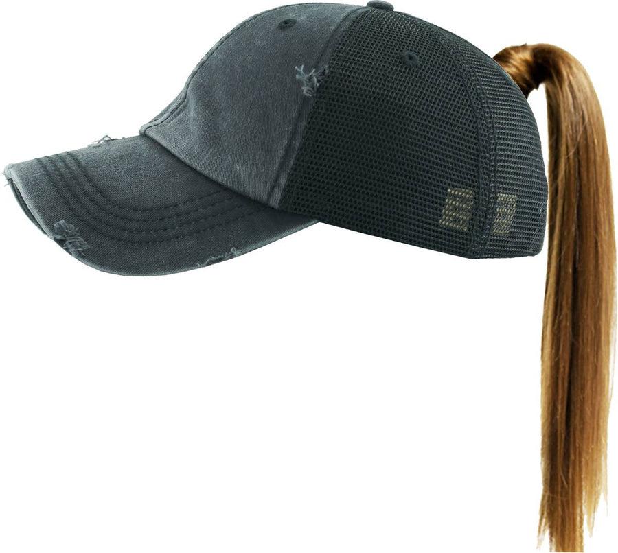 Ponytail Mesh Back Cap-Accessories-Black-[option4]-[option5]-[option6]-Shop-Womens-Boutique-Store