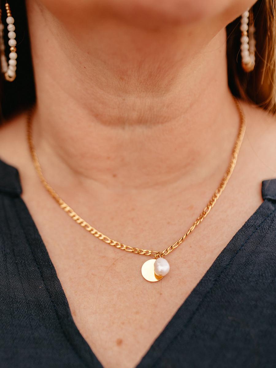 Gold Pearl Disc Layering Necklace-Accessories-[option4]-[option5]-[option6]-Shop-Womens-Boutique-Store