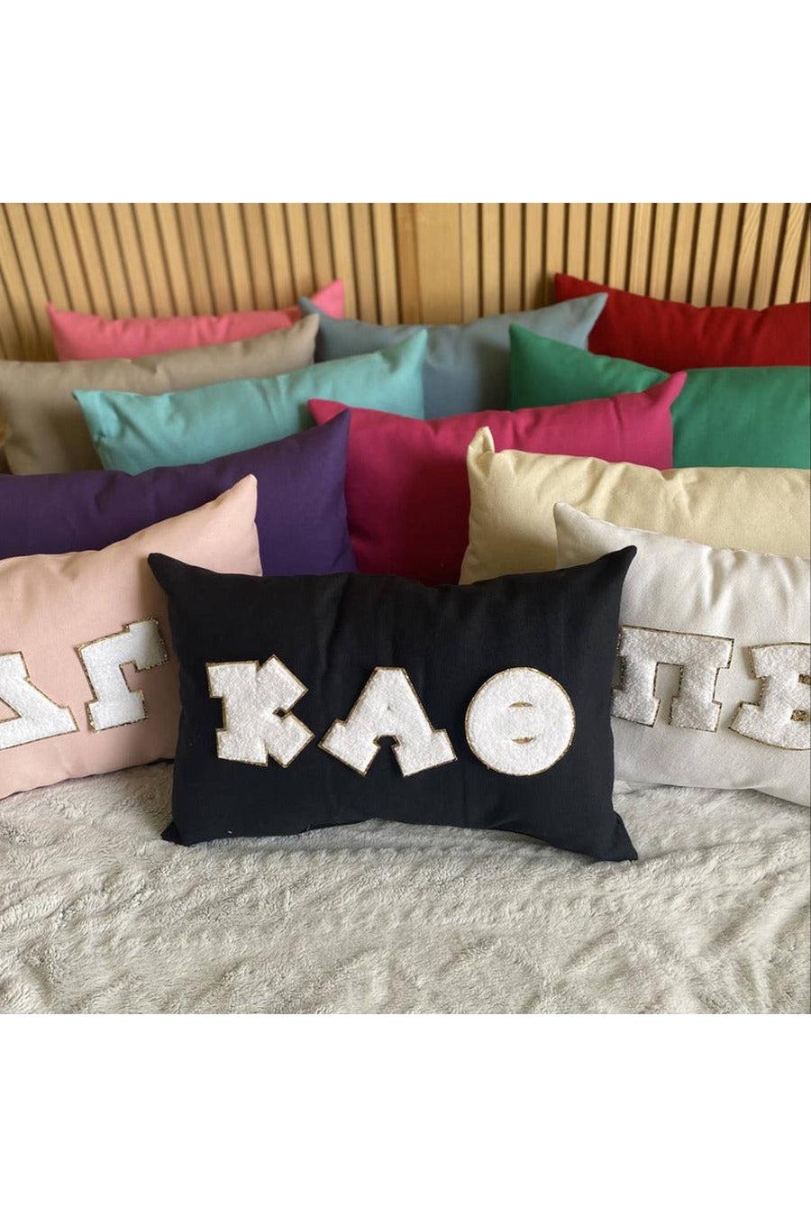 Greek Letter Chenille & Glitter Throw Pillow - Tri Sigma-Gifts + Candles-[option4]-[option5]-[option6]-Shop-Womens-Boutique-Store
